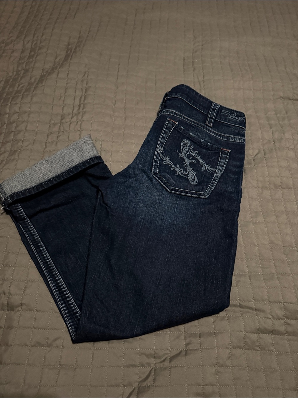 Silver Dark Wash Women’s Jeans with Embroidered Back Pocket